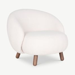 Elena Armchair, White Bouclé & Walnut look legs