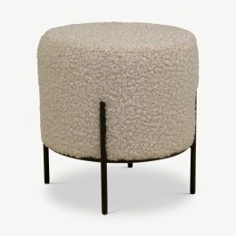 Alfred Pouf, Beige Bouclé Fabric & Steel legs