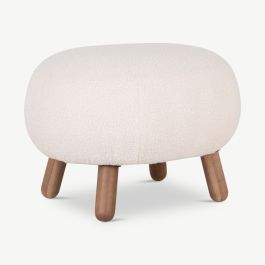 Elena Footrest, White Bouclé & Walnut look legs
