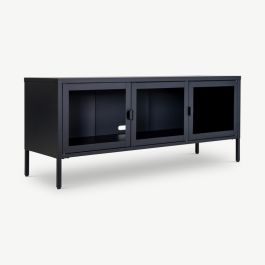 Darwin TV Stand, Glass & Black Metal