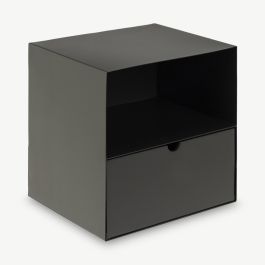 Joliet Bedside Table, Black Metal & Black Drawer