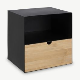 Joliet Bedside Table, Black Metal & Wooden Drawer