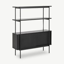Lyla Storage Bookcase, Black Wood & Metal