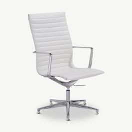 Ava Conference Chair, White Leather, Highback