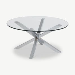 Talon Round Coffee Table, Glass & Chrome Metal