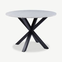 Talon Round Dining Table, White Marble & Metal - Ø110 cm