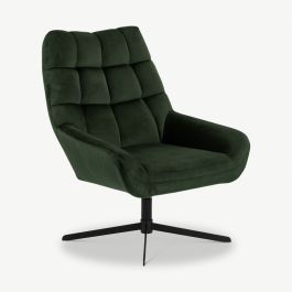 Thea Lounge Chair, Dark Green Velvet