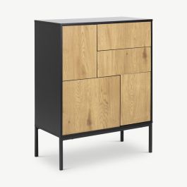 Dover Tall Sideboard with Drawers, Wild Oak & Black