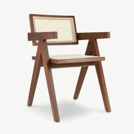 Peter Wooden Dining Chair, Cognac & Rattan