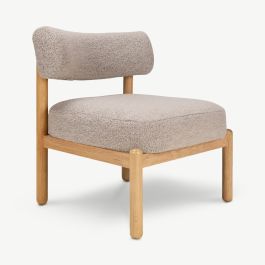 Devon Wooden Accent Chair, Beige Bouclé