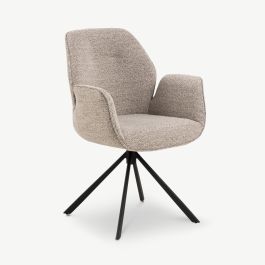 Davi Swivel Dining Chair, Beige Bouclé