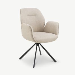 Davi Swivel Dining Chair, Beige Fabric