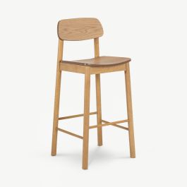 Aston Bar Stool with Backrest, Natural Wood