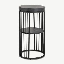 Joy Round Bedside Table, Black Marble Look & Metal