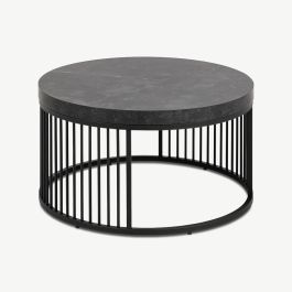 Joy Round Coffee Table, Black Marble Look & Metal