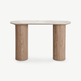 Athena Console Table, White Ceramic and Dark Brown