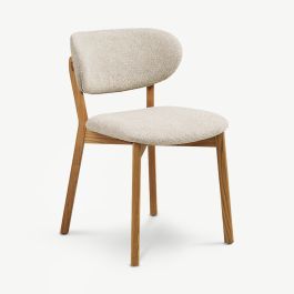 Donia Wooden Dining Chair, Beige Fabric