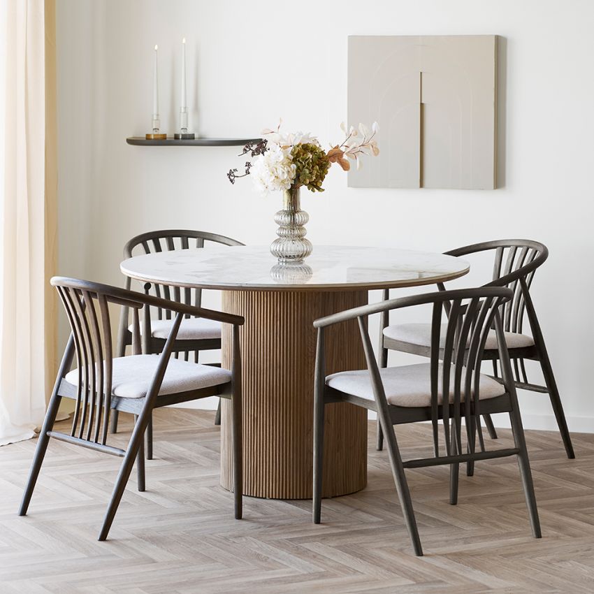 Athena Round Dining Table, Marble & Wood