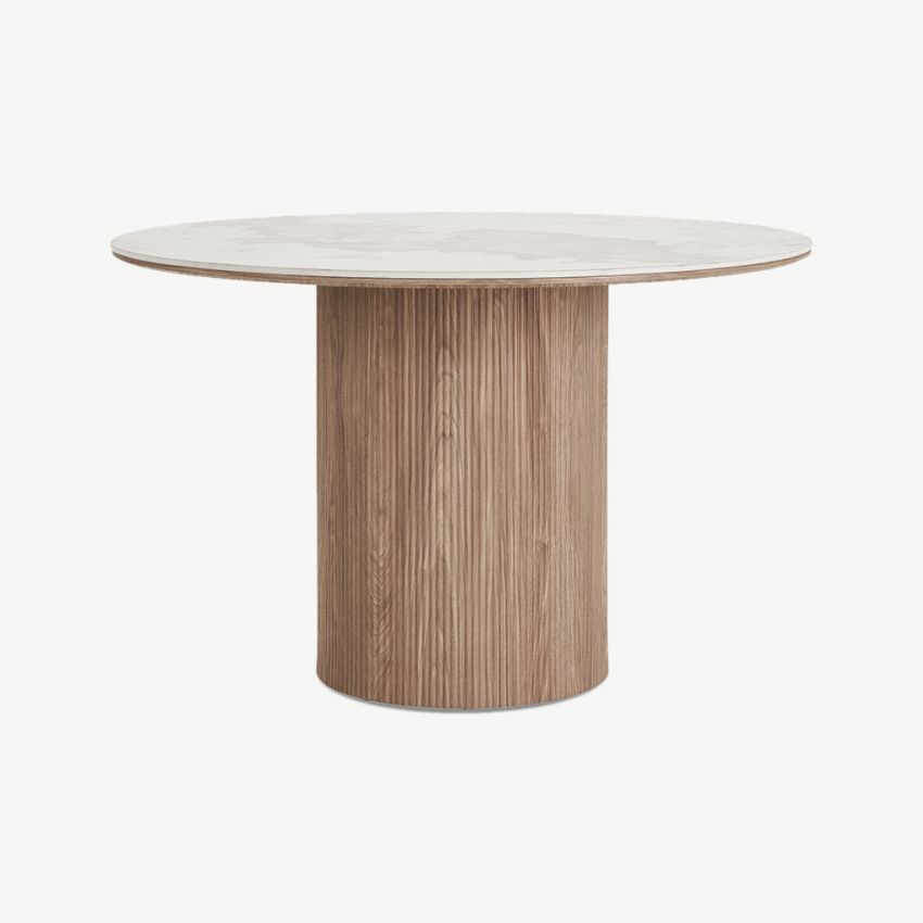 Athena Round Dining Table, Marble & Wood