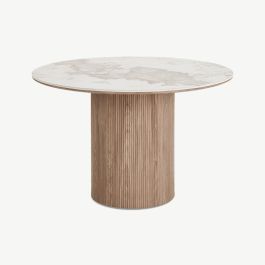 Athena Round Dining Table, Marble & Wood