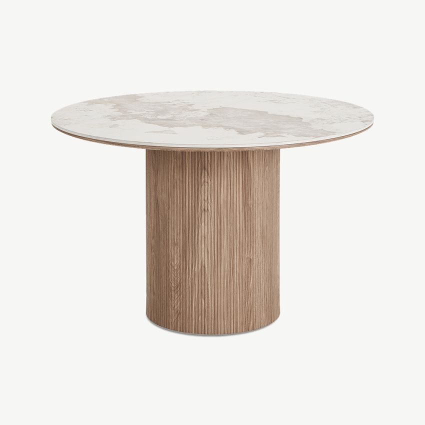 Athena Round Dining Table, Marble & Wood