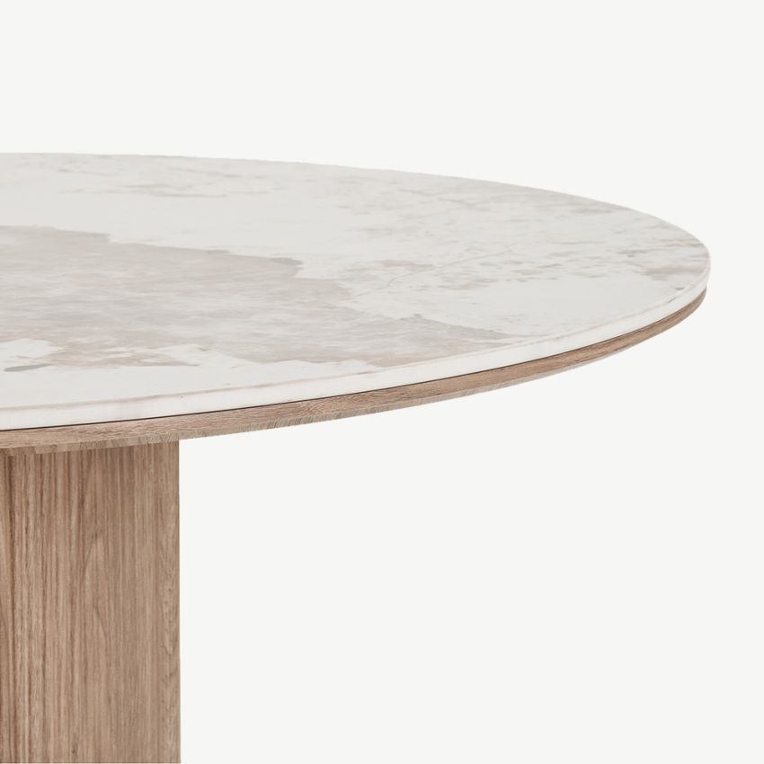 Athena Round Dining Table, Marble & Wood