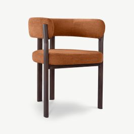 Percy Dining Chair with Armrests, Terracotta Fabric, Walnut