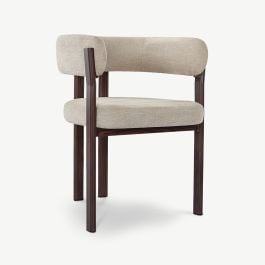 Percy Dining Chair with Armrests, Beige Fabric, Walnut