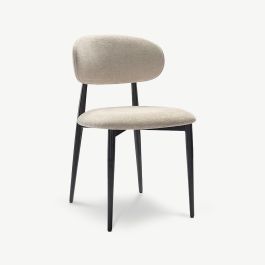 Rabiah Dining Chair, Beige Fabric, Black Metal
