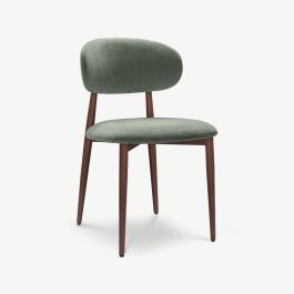 Rabiah Dining Chair, Green Fabric, Walnut