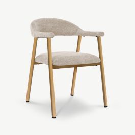 Bjorn Dining Armchair, Beige Fabric, Natural Wood