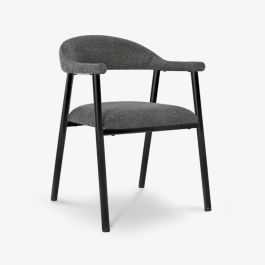 Bjorn Dining Armchair, Anthracite Fabric, Black Metal