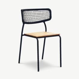 Ria Outdoor Metal Chair, Teak Seat, Set of 4