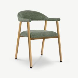 Bjorn Dining Armchair, Green Fabric, Natural Wood
