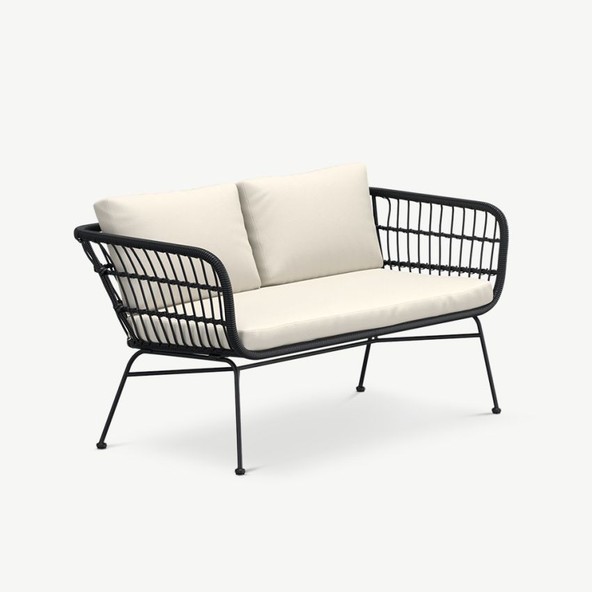 Lido Outdoor 3-Seat Sofa , Black Rattan