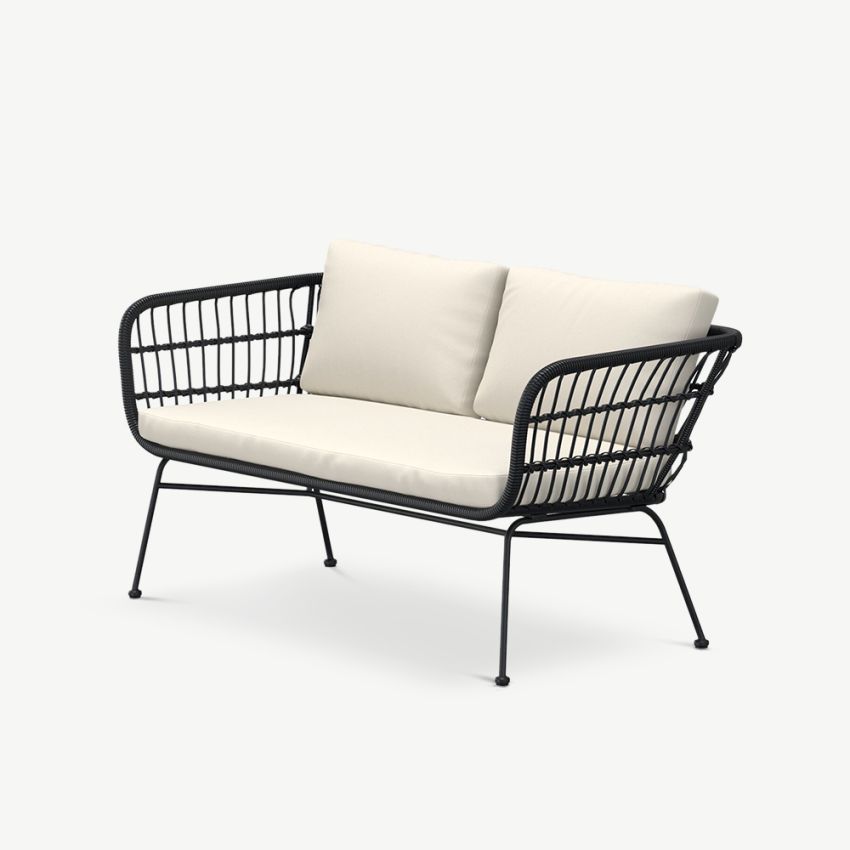 Lido Outdoor 3-Seat Sofa , Black Rattan