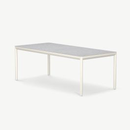Lin Table Outdoor Rectangular Dining , Beige Aluminum