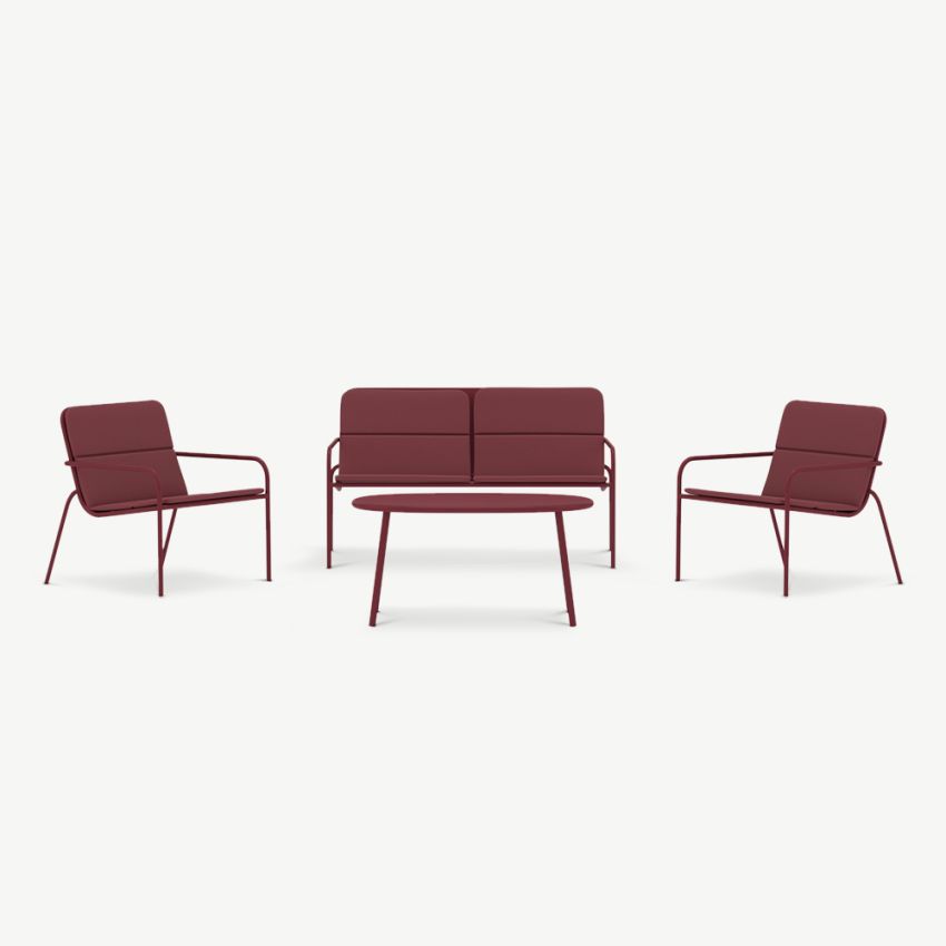 Marin Outdoor Sofa Set , Burgundy Steel