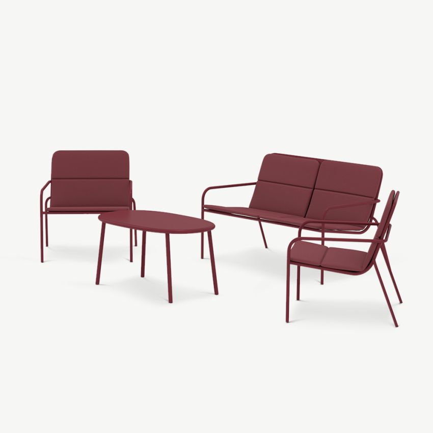 Marin Outdoor Sofa Set , Burgundy Steel