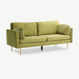 Luno Sofa 3 Seater , Green Polyester Velvet