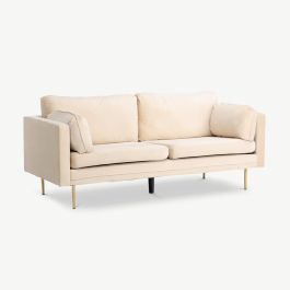 Luno Sofa 3 Seater , Beige Polyester Velvet