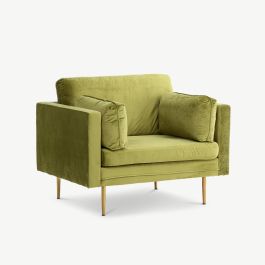 Luno Armchair , Green Polyester Velvet