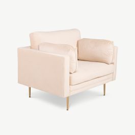 Luno Armchair , Light Beige Polyester Velvet