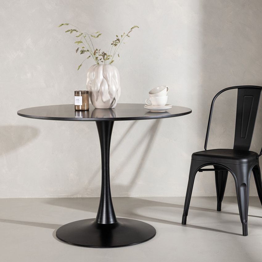 Nora Round ⌀100 Dining Table , Black MDF