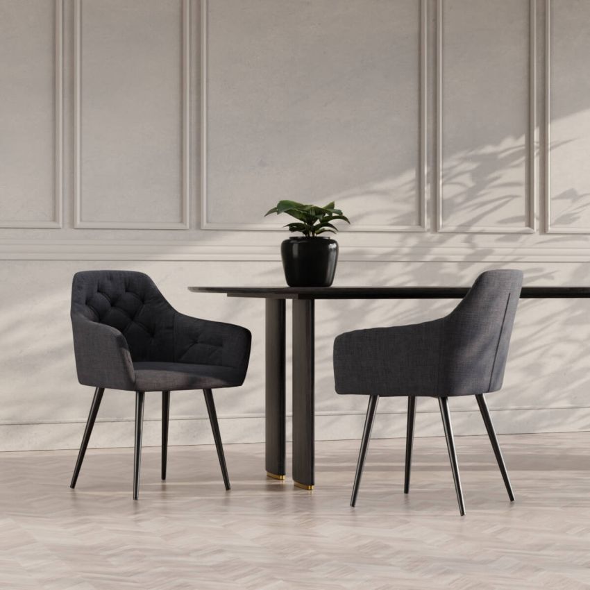 Vinny Quilted Dining Armchair, Dark Grey Fabric