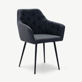 Vinny Quilted Dining Armchair, Dark Grey Fabric