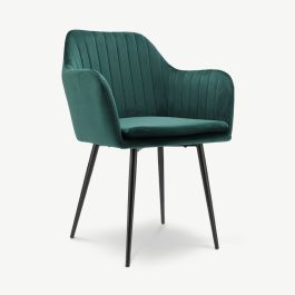 Brando Ribbed Dining Armchair, Green Velvet