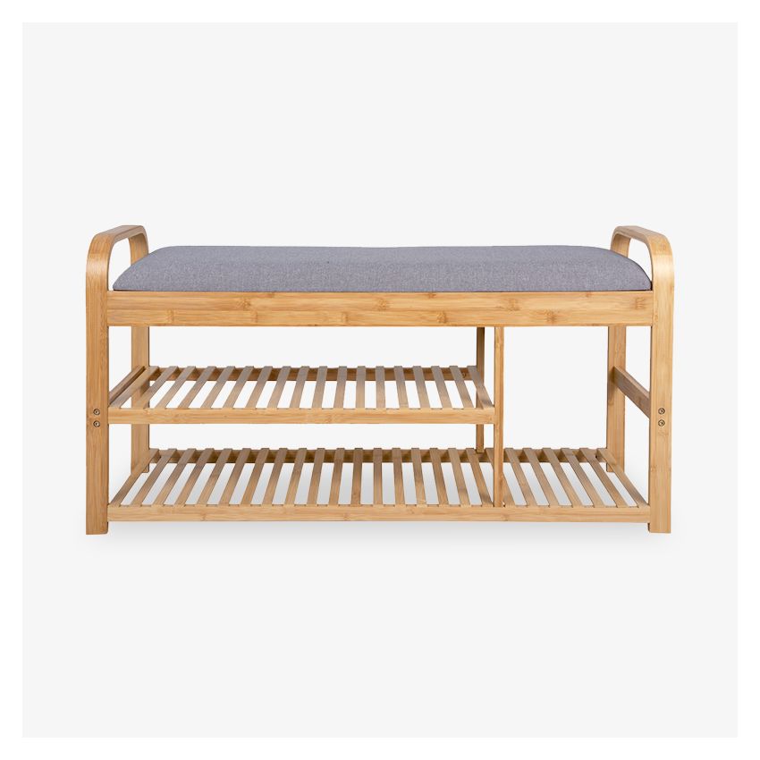 Arch Plus Bench, Bamboo & Grey Cushion