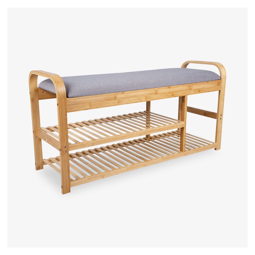 Arch Plus Bench, Bamboo & Grey Cushion