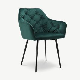 Vinny Quilted Dining Armchair, Green Velvet